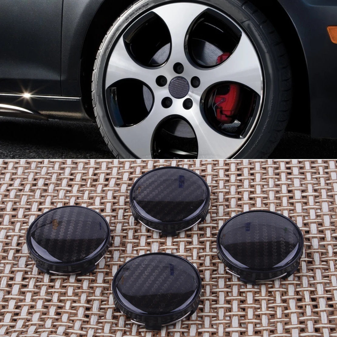 

DWCX Car 4pcs ABS Black 60mm 58mm Diameter Carbon Fiber Pattern Car SUV Wheel Center Hub Caps Cover