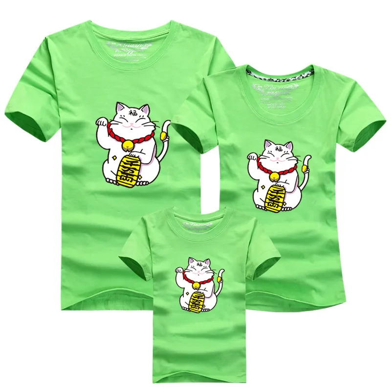 الوالدين والطفل تي شيرت داخلي/في الهواء الطلق الأنشطة الترفيه Manekineko يطبع ترتدي الفتيان الفتيات منعش تي شيرتات قطن