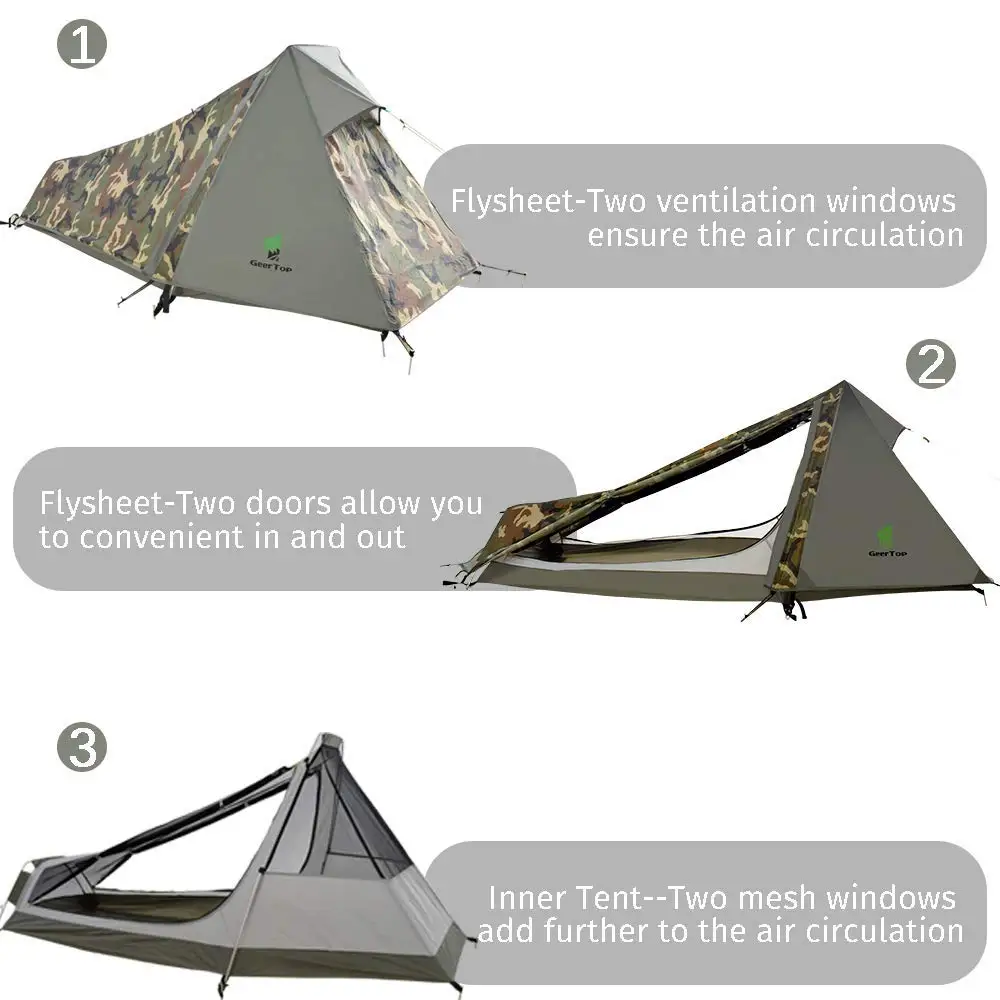 GeerTop One Person 3 to 4 Season Lightweight Backpacking Bivy Tent Compact Bivvy Camping Tent for Outdoor Hiking Travel Climbing