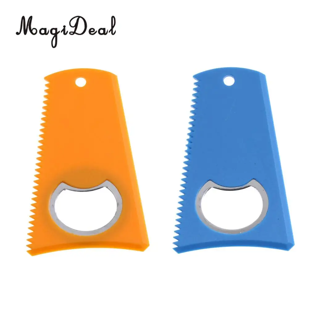 2 PCS 3.15' x 2' Plastic Surfing Surfboard SUP Kite Wake Board Care Wax Comb Wax Scraper Remover with Bottle Opener Lanyard Hole