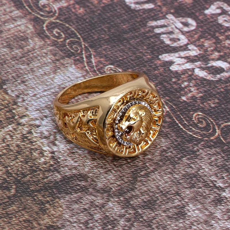 Special Classic Men's Punk Hip Hop Lion Head Golden Ring Luxury Jewelry With CZ Crystals