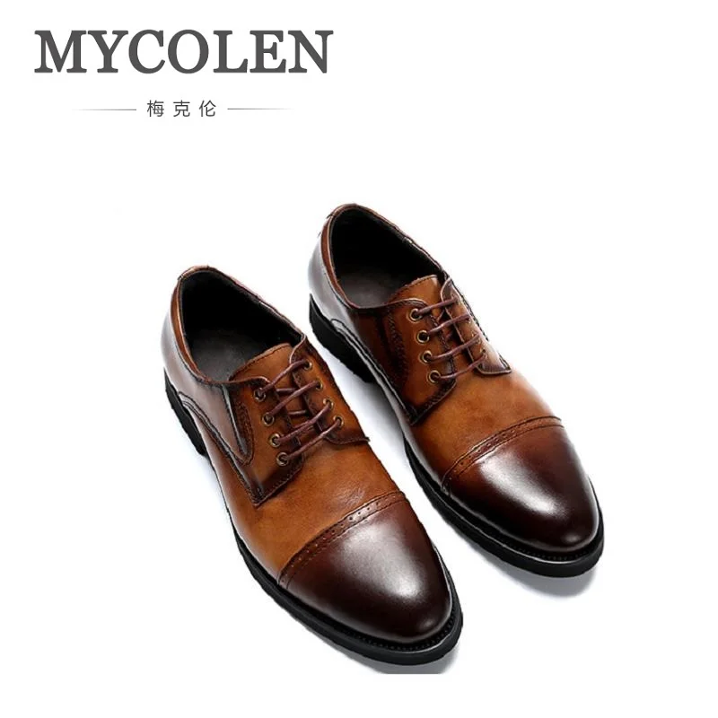 

MYCOLEN Men Flat Shoes Business Casual Men Leather Shoes England Men's Dress Wedding Breathable Patchwork Oxfords Shoes