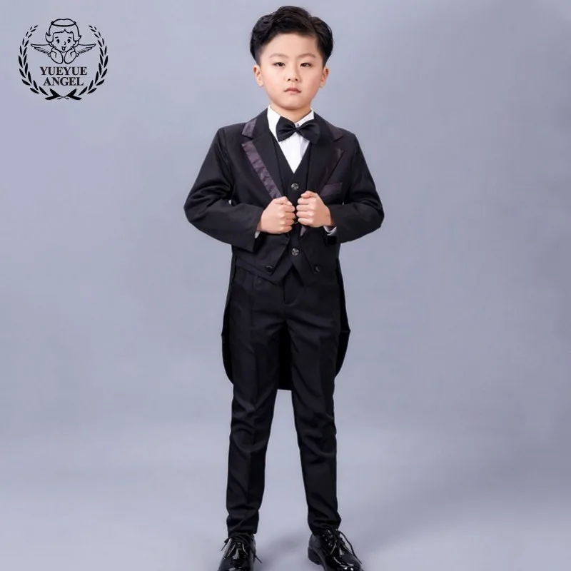 

Children Party Wedding Suit Boys Red Silvery Baby Boy Suit Kids Long Blazer Formal 5 Piece Jacket+Pants+Bow+Vest Shirt Suits