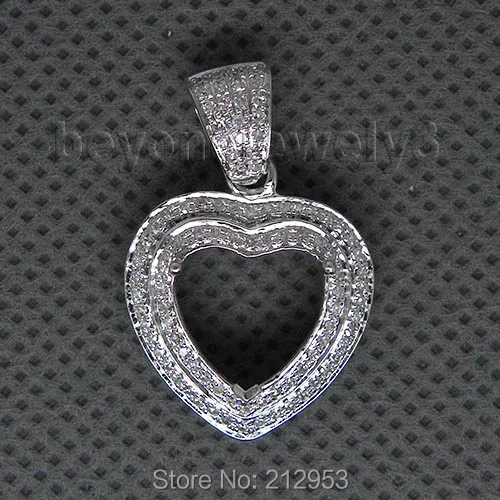 

14k Heart Semi Mount Diamond Pendant Heart Shaped 10mm Solid 585 White Gold Semi-Mount Setting Pendant For Sale