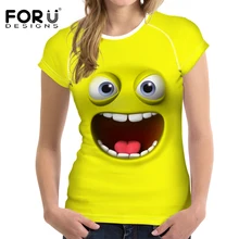 FORUDESIGNS 2017 New Women Yellow T-Shirt Cute Emoji Clothes Tops for Female Tee Shirt Femme Casual Summer Best Friends T Shirt