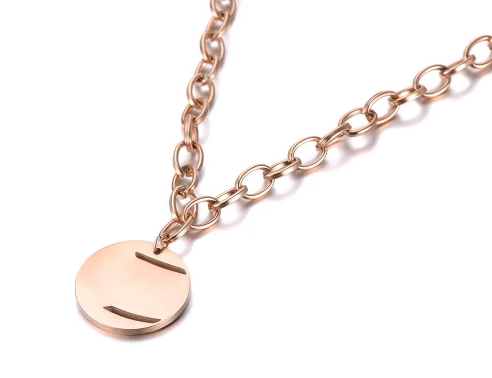 Lokaer Bohemia Titanium Steel Round Tag Pendant Necklaces Jewelry Rose Gold Chain& Link Beach Necklace For Women Girls N19095