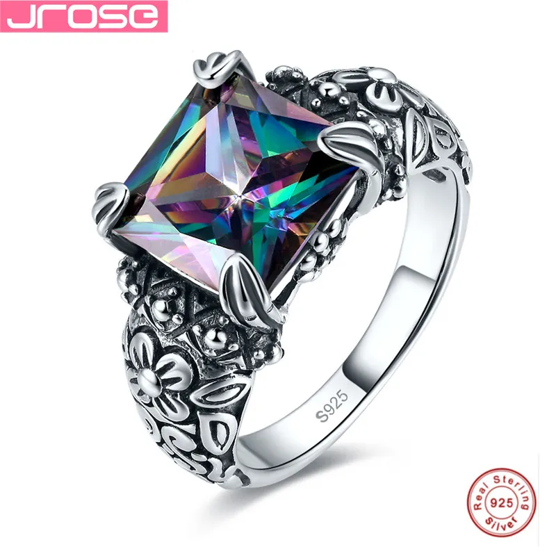 

Jrose Party Gift AAA Multi-Color Cubic Zirconia Trendy Real Pure 925 Sterling Silver Women's Engagement Ring Free Shipping