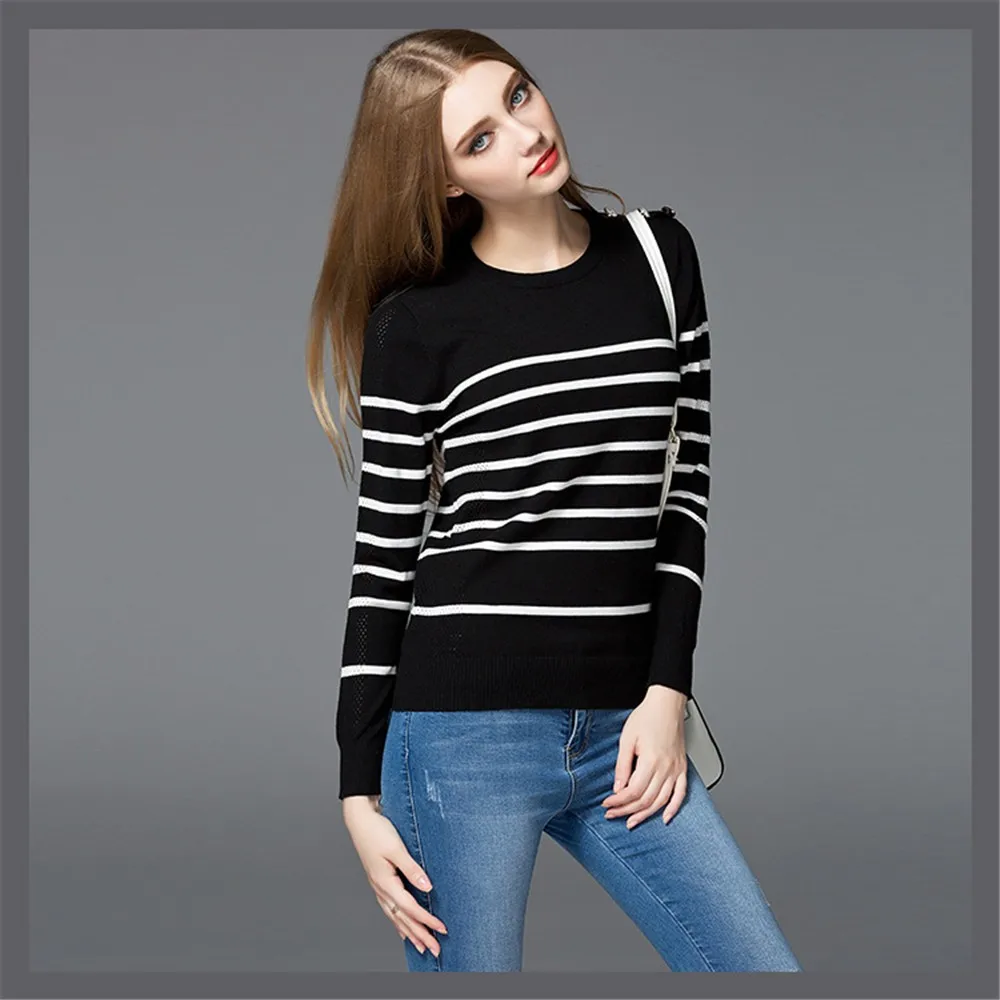 Striped Women Blouses 2017 Spring Blouse Women Blusa Feminina O-neck Knitted Blouse Women Sweater Autumn Pullover Shirt (12)