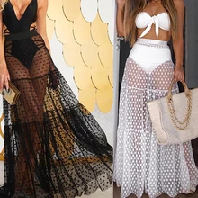 Женская юбка, длинная шифоновая фатиновая кружевная юбка-пачка в горошек с высокой талией, однотонная Прозрачная черная белая юбка в горошек