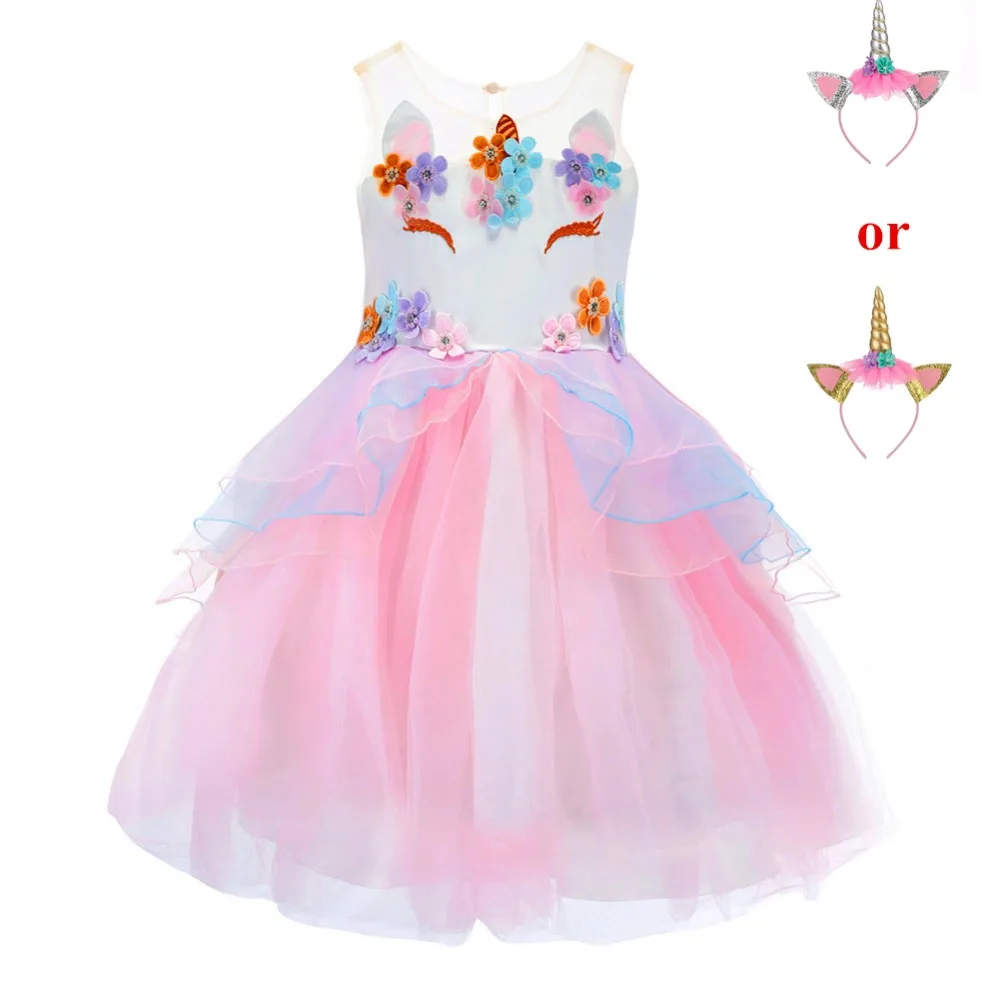 

2019 Unicorn Dress for Girls Kids Princess Dresses for Wedding Party Children Clothing Embroidery Ball Gown Robe Fille Cosplay