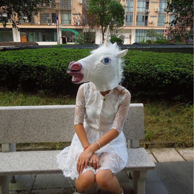 halloween unicorn head mask cosplay adult animal latex hood tricky halloween unicorn head mask cosplay adult animal latex hood tricky god horse fetish mask christmas carnival rave party costume in boys costume accessories