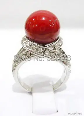 

Wholesale FREE SIPP>Fashion 12mm Red Coral White stone Crystal Ring Size 6.7.8.9
