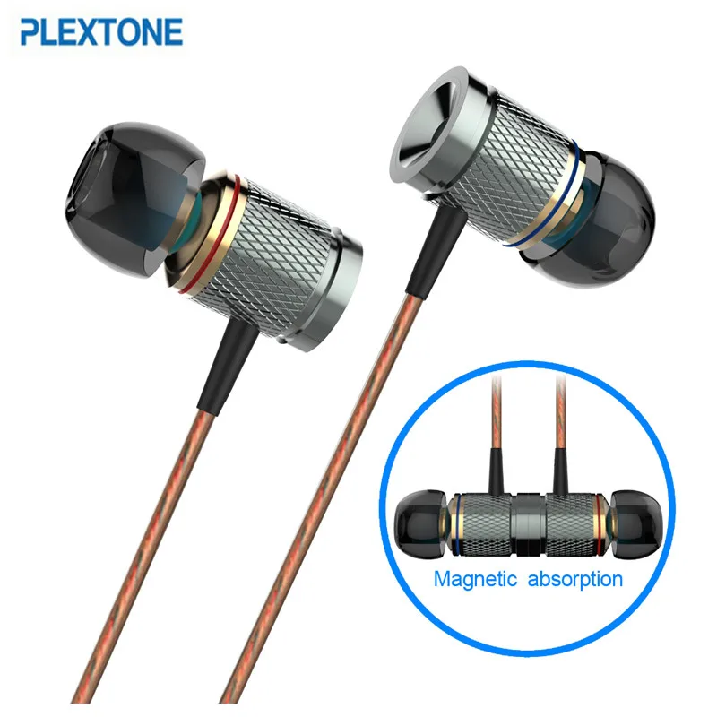 Магнитные металлические наушники PLEXTONE X53M спортивные наушники-вкладыши