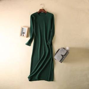Весна и осень женский, с круглым вырезом длиной до пола кашемировый свитер цельнокроеное платье повседневное цельное платье-футляр милое женское платье - Цвет: Зеленый