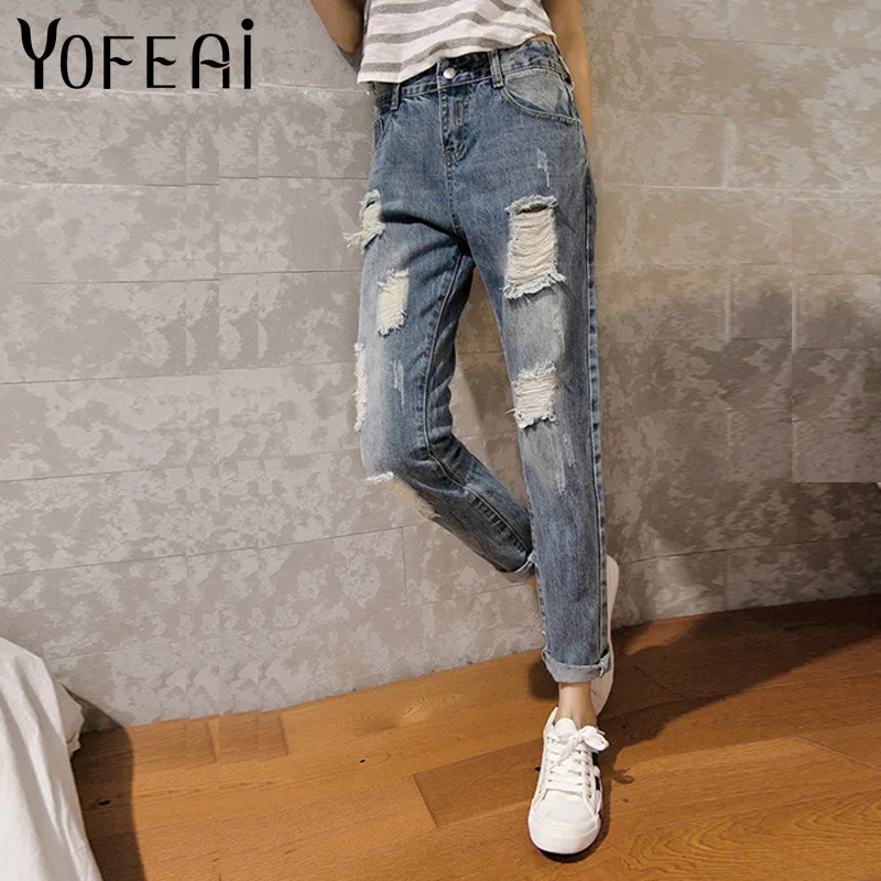 

YOFEAI Hole Ripped Jeans 2017 Women Pants Fashion Casual Boyfriend Loose Harem Pants Sexy Denim Vintage Trouser Plus Size