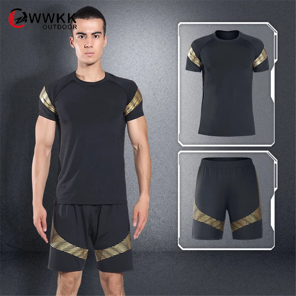 Men Sport Set Compression Pants+T-Shirt/Vest Skin-Tight Jogging Training Clothes Gym Yoga Suits New Professional Running Fitness | Спорт и