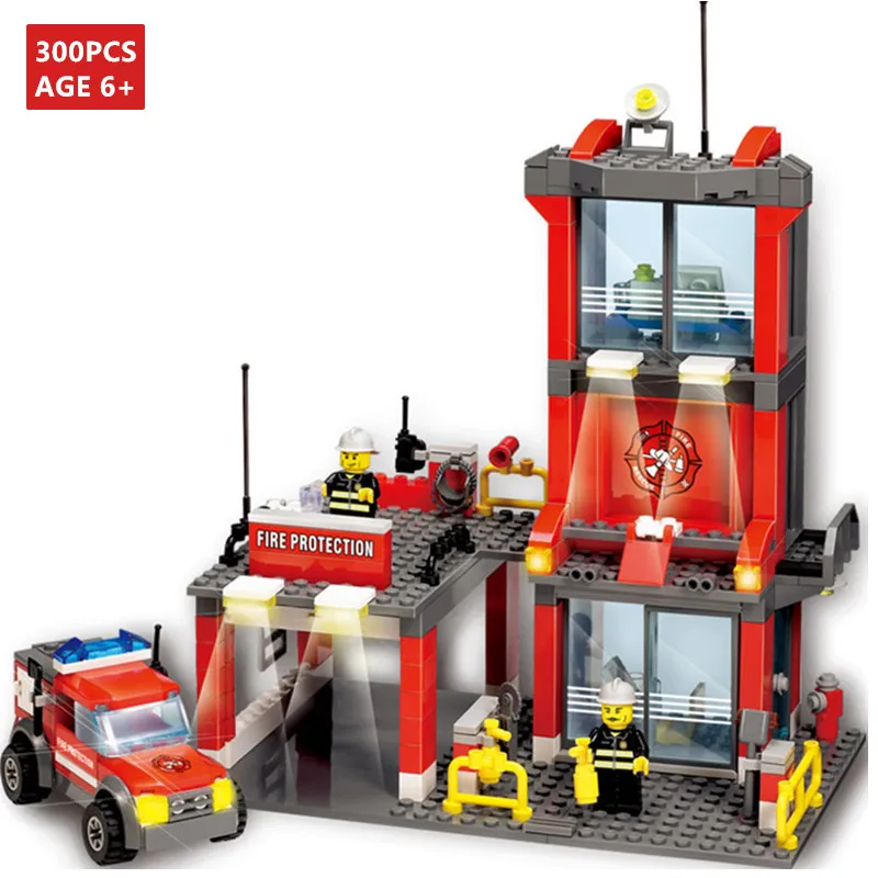 

300Pcs City Fire Truck Car Building Blocks Sets Firefighter Creator Figures Bricks Toys For Children