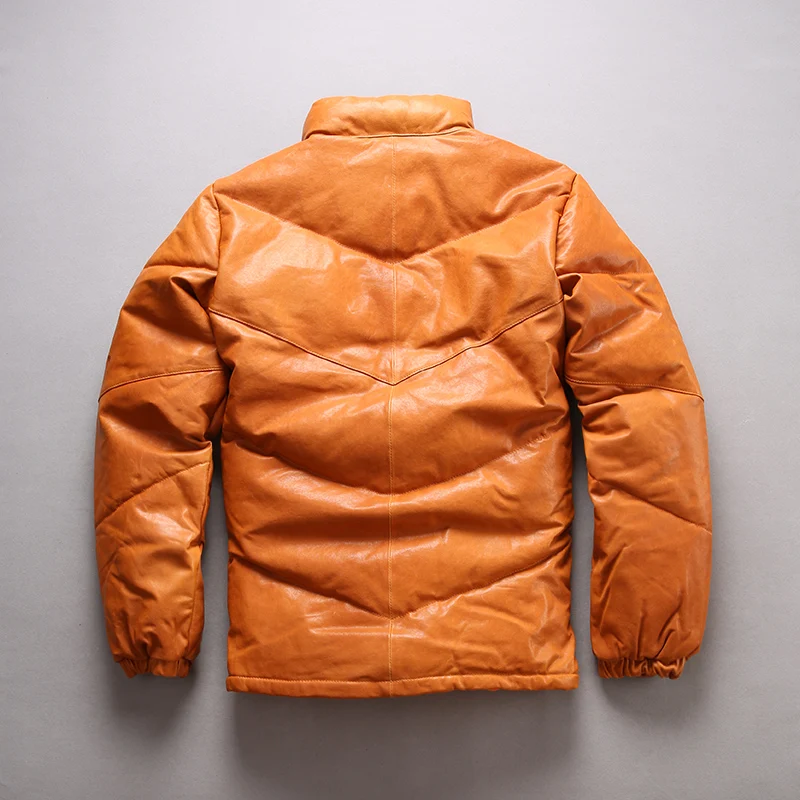 Cheap A1793 european size good quality super warm genuine goat leather jacket mens big size goat leather down jacket