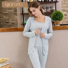 Элегантный женский пижамный комплект Осень wint хлопок с длинным рукавом одноцветная одежда для сна костюм женский серый Домашняя одежда комплект пижамы для женщин