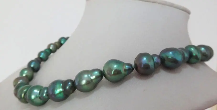 

Wholesale FREE SHIPPING HUGE 18"15X11MM AUSTRALIAN SOUTH SEA GENUINE GREEN DROP TAIL PEARL NECKLACE 14KGP