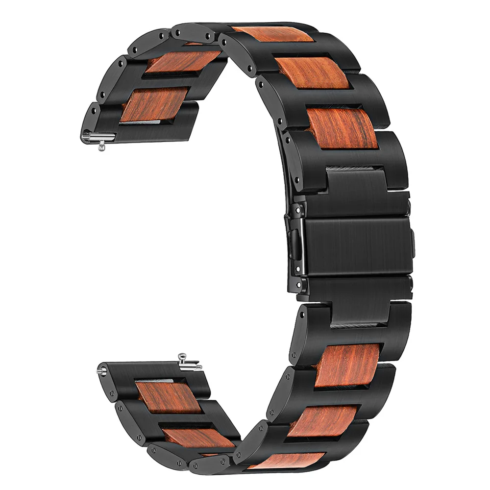 Ремешок из натурального дерева и нержавеющей стали для Samsung Gear S3 2 Neo Live Huawei Watch