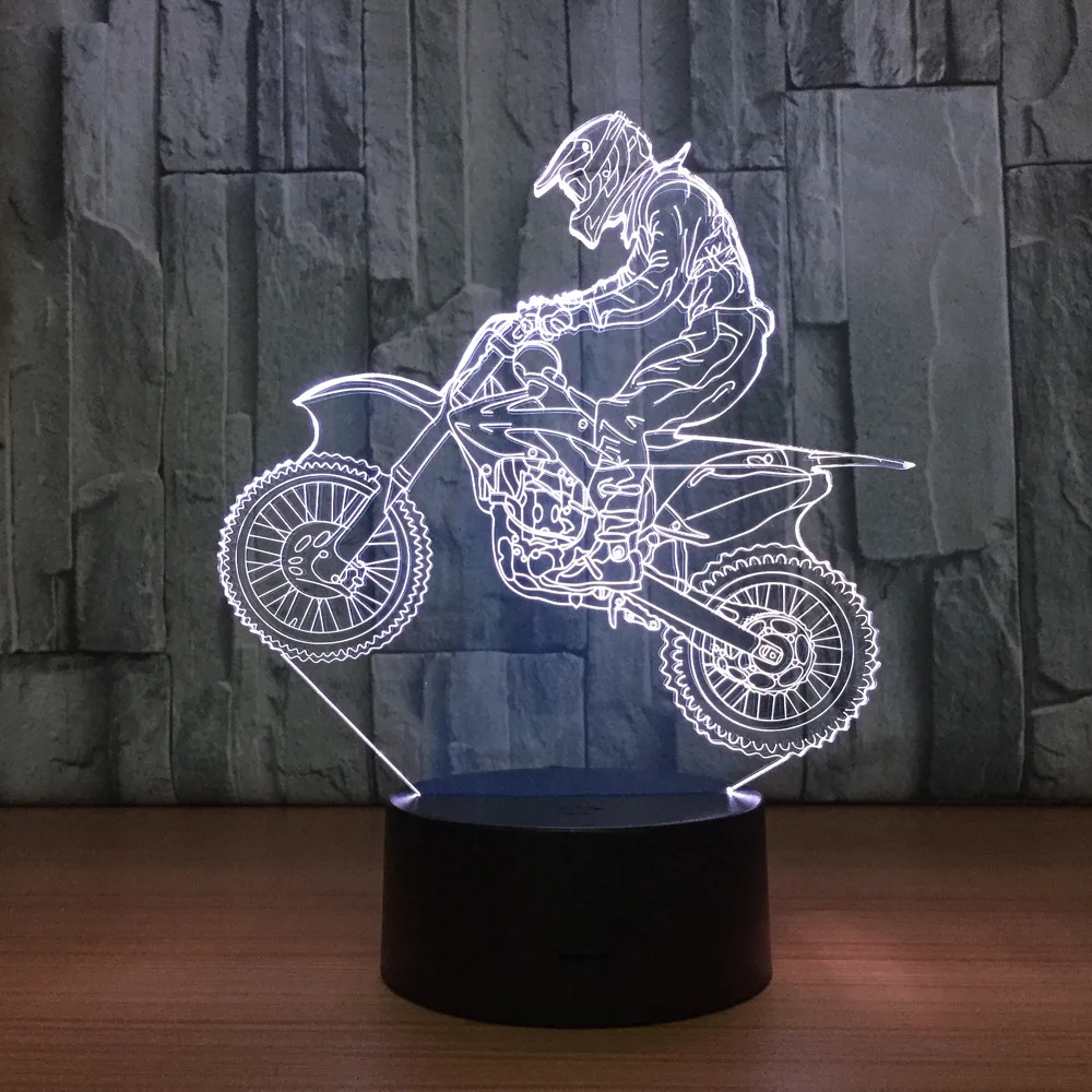  Novelty 3D Table Lamp 3D Motocross Bike Night Lights LED USB 7 Colors Sensor Desk Lamp as Holiday N