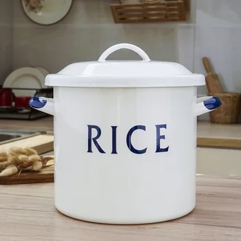 

Porcelain enamel Japanese insect proof moistureproof rice bucket household sealed storage food flour rice large jar 8kg