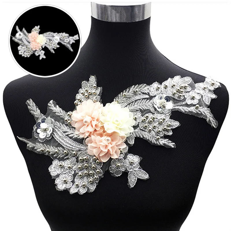 

1*12cm Applique DIY Exquisite Fashion Embroidery Flower Bead Sequin Applique For Wedding Dress Decoration