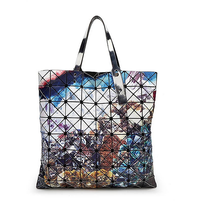 

QISU Fashion Handbags Geometry Package Sequins Mirror Folding pattern Handbags Women Shoulder Bags