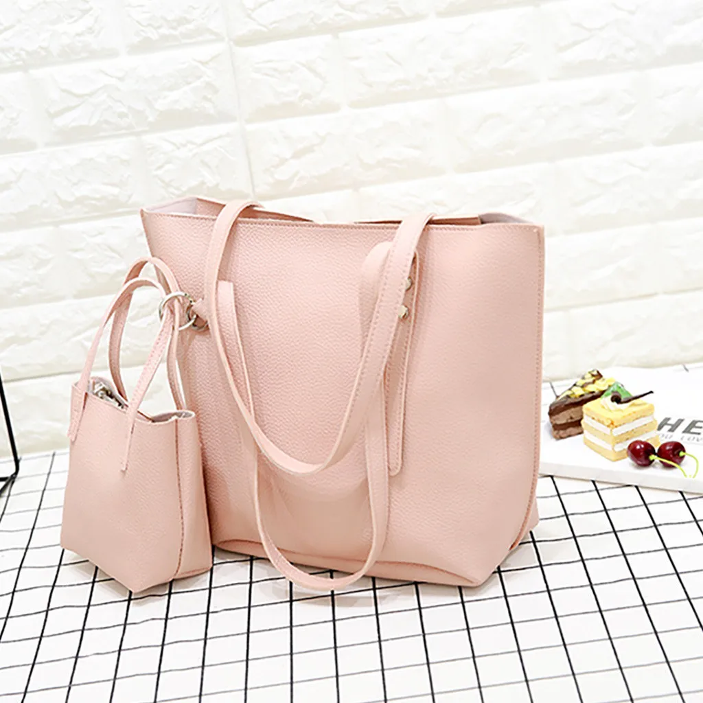 4Pcs Folding Women Big Size Handbag Tote Ladies Casual Pattern Leather Shoulder Bag+Crossbody Bag+Handbag+Wallet#3