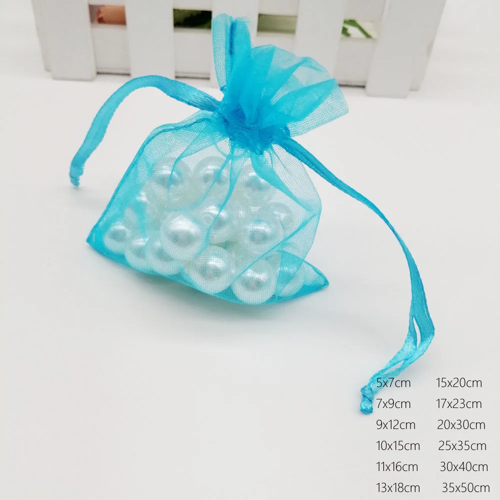 ##BUY Lake Blue Organza Bag Drawstring Pouch Bag Jewelry Box Gift For Earring Necklace Ring Jewelry Display Packaging Bags Organizer