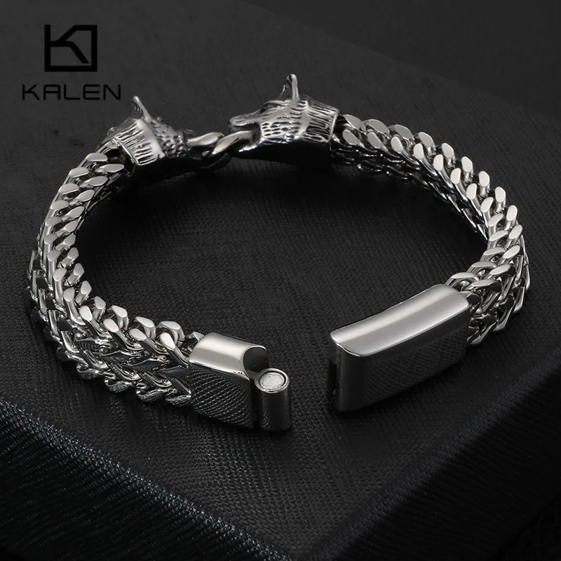 Beste Rvs Animal Wolf Bedelarmband Voor Mannen 22 Cm Hoge Gepolijst Link Chain Wrap Armband Bangle Mannelijke Sieraden