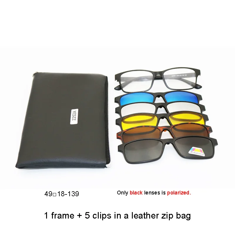 Ретро 1 рамка+ 5 ресничков близорукие Поляризованные солнечные очки рамки клип магнит зеркало мужской оправа для очков Магнитный - Цвет оправы: 2252A
