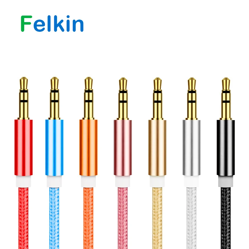 

Felkin Nylon Audio Cable 3.5mm to Jack 3.5mm Aux Cable Male to Male Kabel Gold Plug Car Aux Cable for iPhone6 Samsung S9 Speaker