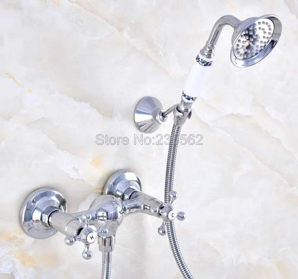 

Chrome Wall Mounted Clawfoot Bath Tub Faucet Mixer Tap W/ Handheld Shower lna774