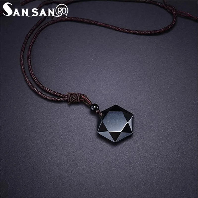 

New Trend Star of RongDe Black Stone Pendant Necklace For Women Men Obsidian Lucky Love Crystal Jewelry Sweater Accessories Gift