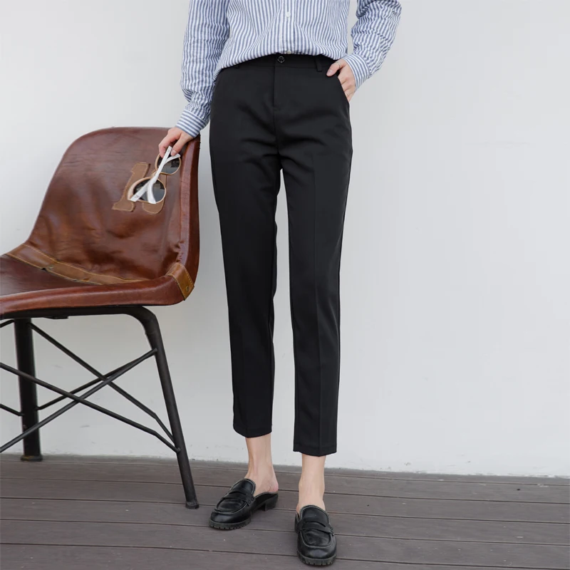 

Classic Black High Waist Pencil Pants for Women 2019 Pockets Ankle-length OL Elegant Female Trousers Women pantalon femme