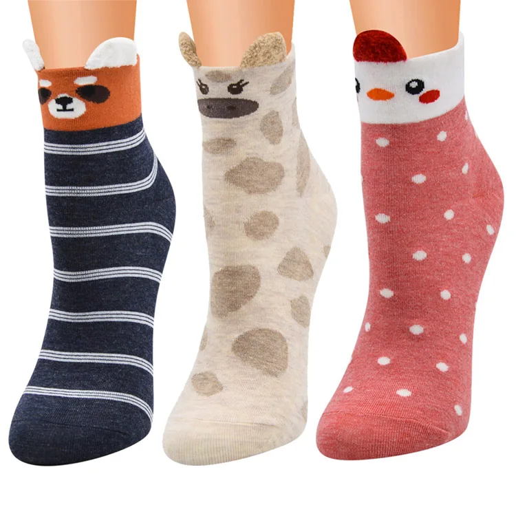 C& Fung 3 пары набор 3D женские носки дизайн забавные счастливые носки с животными Хлопковые женские Короткие Носки с рисунком