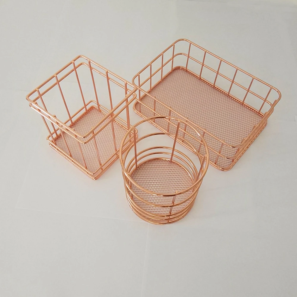 

Elegant Rose Gold Tie Collection Basket Debris Girl Desktop Table Storage Basket