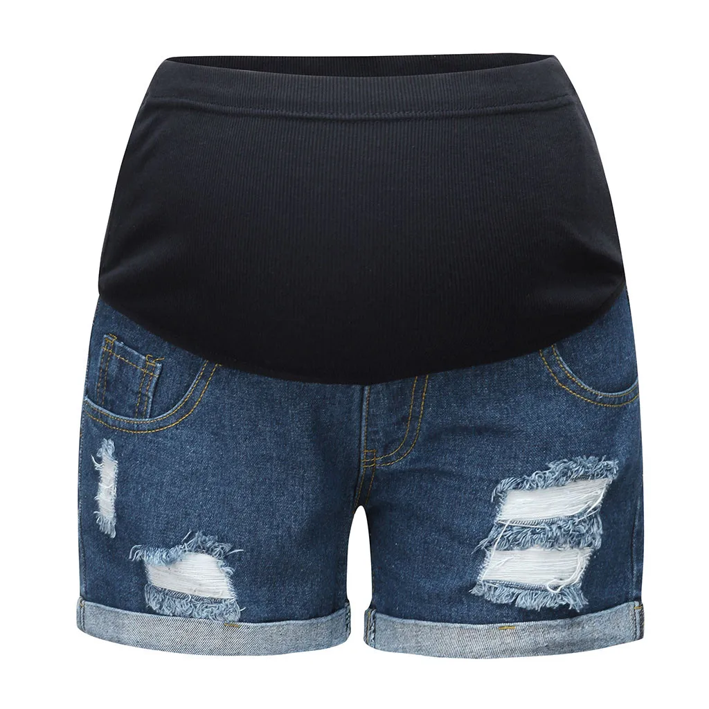 

Denim Maternity Shorts Ripped Elastic Abdominal Jeans Zwangerschaps Kleding Maternity Solid Short Pants Nursing Prop Belly