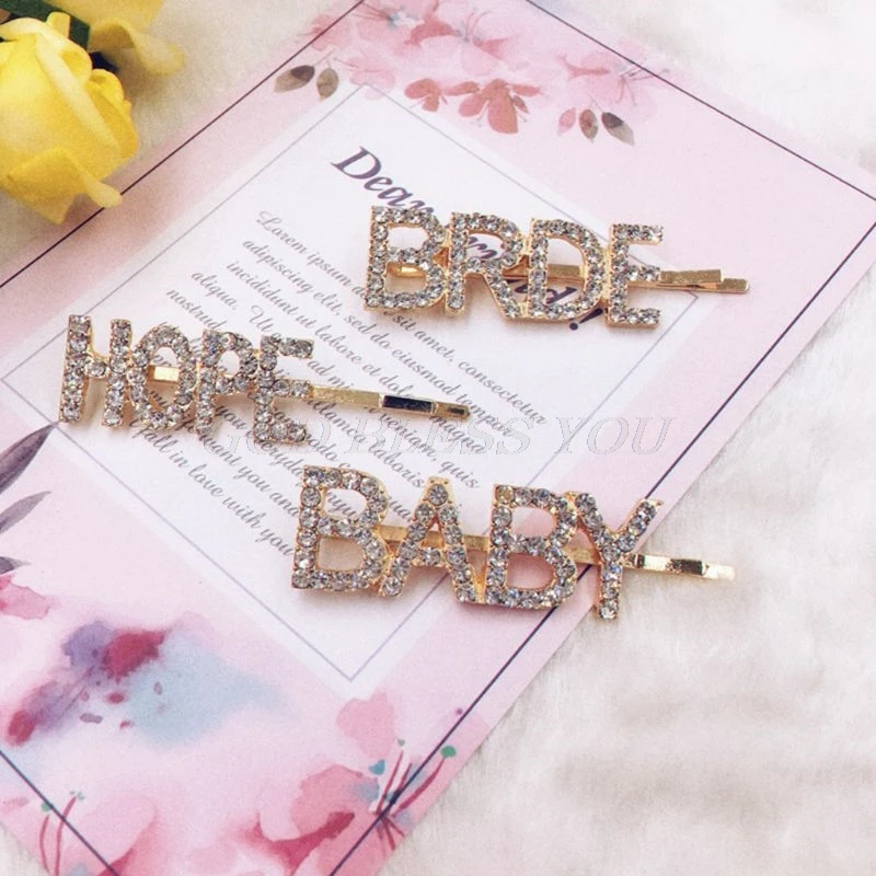 Women Girls Novelty Hollow Out Letters Hair Clip Luxury Shimmer Rhinestone One Word Hairpins Night Club Party Styling Barrettes