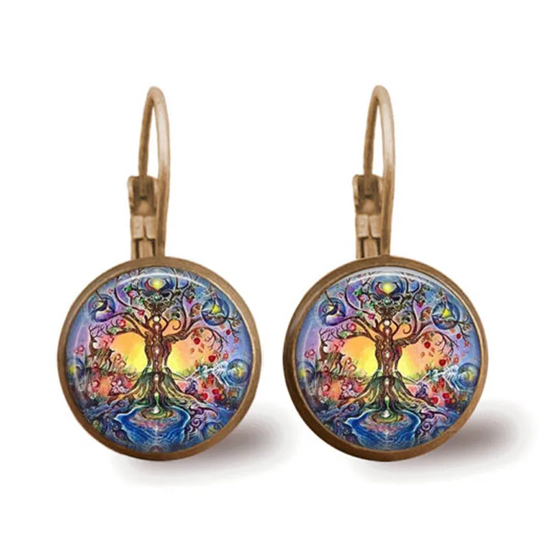 

Celtic Multicolor Tree of Life Glass Cabochon Drop Dangle Earrings Fashion Silver Plated Lever Back Earrings for Women Girl Gift