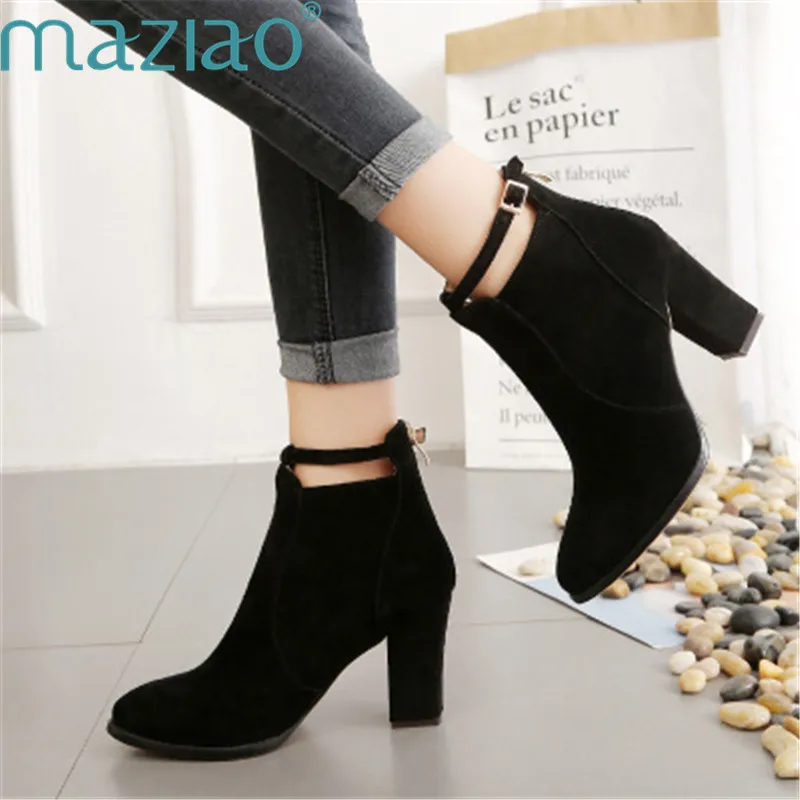 

ankle boots for women pointed toe back zipper belt buckle Vintage gladiator women boots high heels MAZIAO