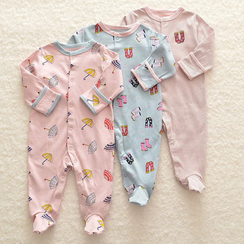 3Pcs/Pack Baby Boys Girls Cotton Rompers Set Newborn Sleepsuit Infant Long Sleeve cartoon Jumpsuit Baby Pajamas 0-12Months - Цвет: 21