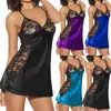 BKLD Sexy V-neck Lingerie Night Dress Sleeveless Ladies Satin Nightgown Plus Size See Through Lace Sleepwear Nightwear For Women ► Photo 1/6