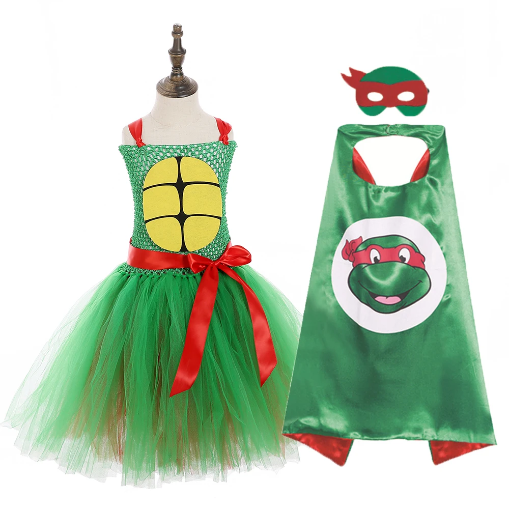 Косплей-пачка с черепашками-ниндзя для девочек, платье для маленьких детей, красный, зеленый, Черепашки, Раф, костюм на день рождения, Хэллоуин, комплект одежды