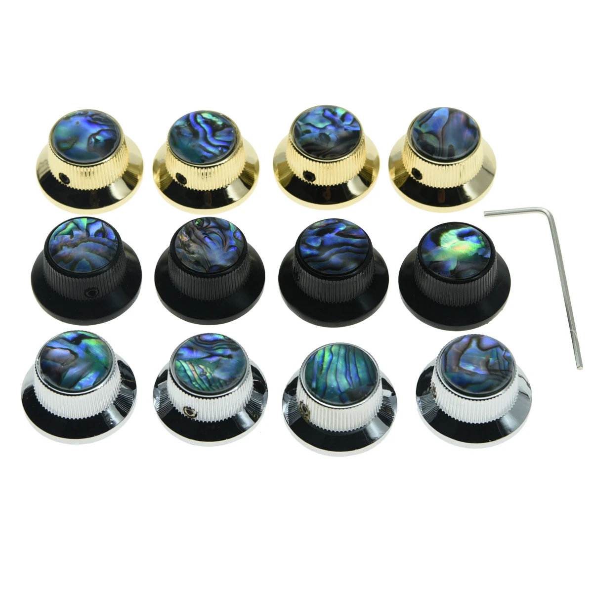 KAISH 4x Set Screw Abalone Top Chrome/Black/Gold Guitar Bass Top Hat Knobs Metal Bell Knobs for Les Paul with 6mm Shaft Pots KAISH 4x Set Screw Abalone Top Chrome/Black/Gold Guitar Bass Top Hat Knobs Metal Bell Knobs for Les Paul with 6mm Shaft Pots