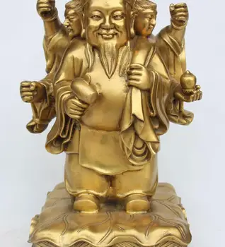 

13" Chinese Pure Bronze Japanese 3 Head Mahakala Mammon Money Wealth God Statue
