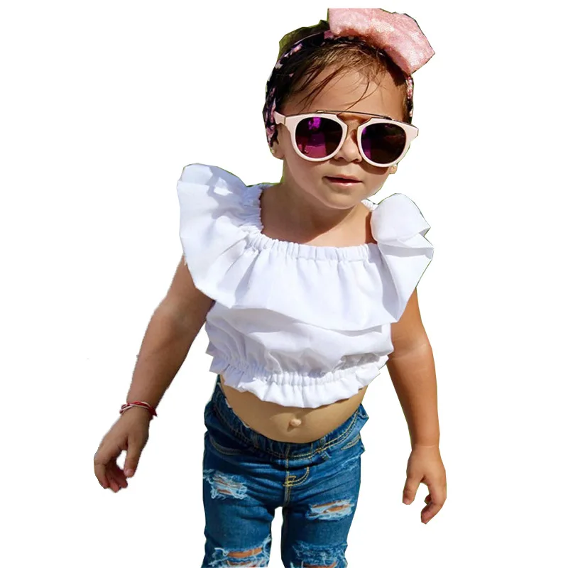 New 2Pcs Baby Girl Kids Summer Clothing Set Crop Tops Tank Top T shirt