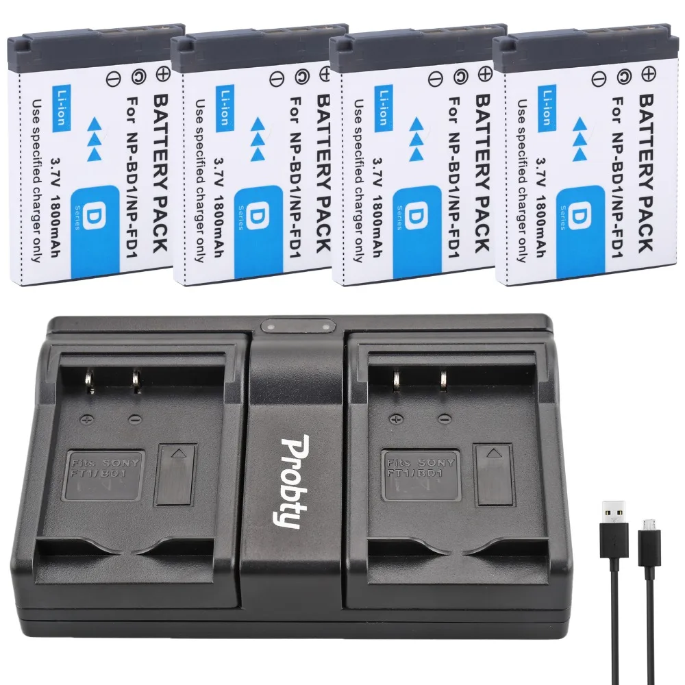 4Pcs Batteria Di Np-Bd1 Np Bd1 + Caricatore Doppio Per Sony Cyber-Shot Dsc-G3 T2 T70 T75 T77 T90 Dsc-T200 Dsc-T300 Fotocamera Dsc-T500